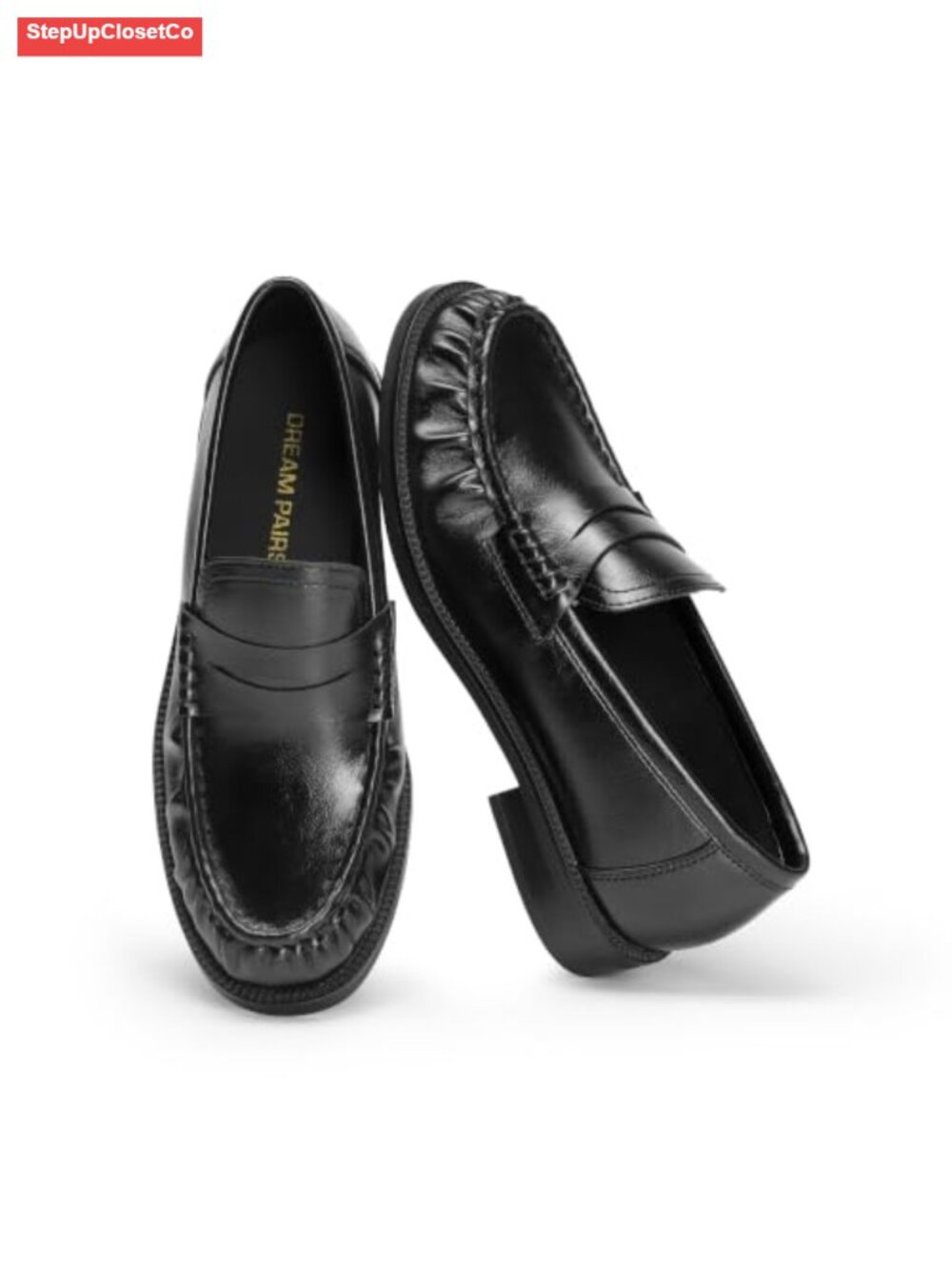Faux Leather Penny Loafers for Women Slip On Business Work Shoes TPR Sole